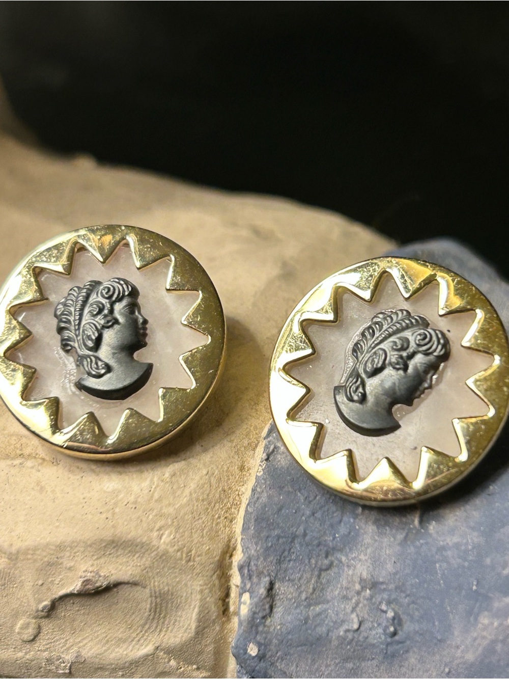 House of Harlow Gold and Sunburst Cameo Pierced Earrings